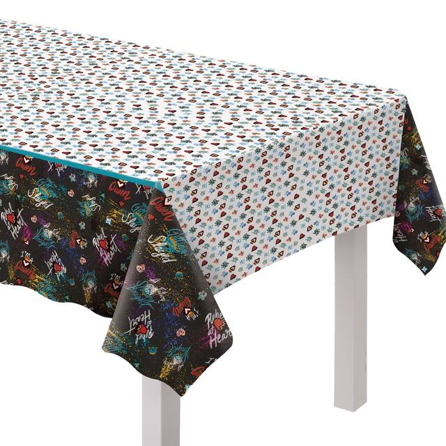 Descendants Rectangle Plastic Reusable Table Cover, Purple, 54-in x 96-in, for Birthday Party CloseUp