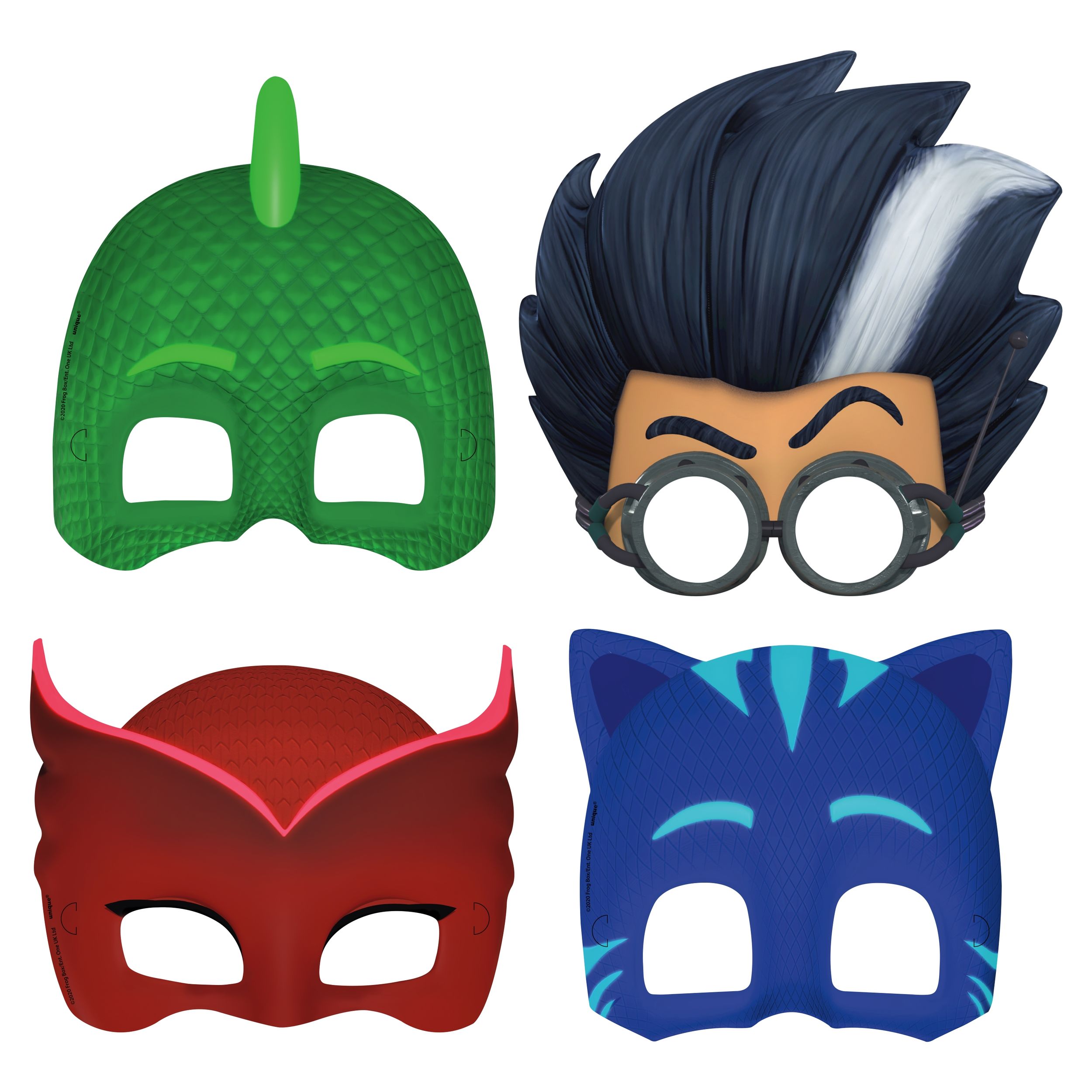 PJ Masks Catboy/Owlette/Gekko Half Face Mask, Red/Green/Blue, One Size, 8-pk, Wearable Costume Accessories for Birthdays/Halloween Front_Flat