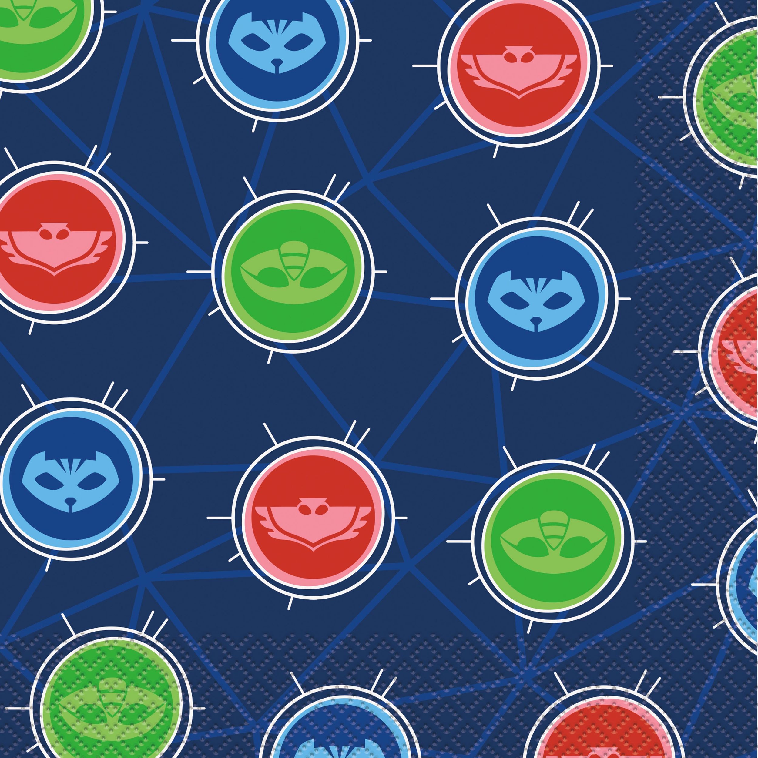 PJ Masks Catboy/Owlette/Gekko Square Paper Disposable Lunch Napkins, Blue/Red/Green, 6.5-in, 16-pk, 2-ply, for Birthday Party Overhead_Flat