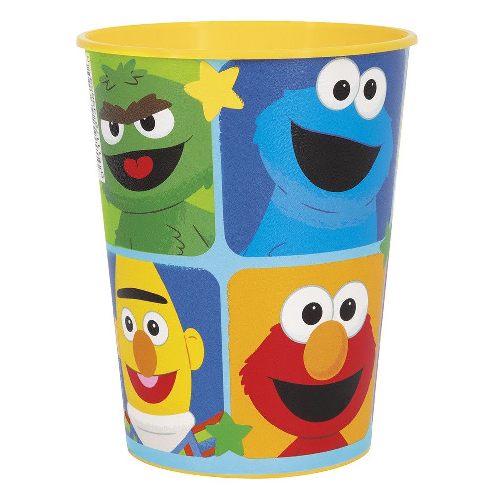 Sesame Street Elmo Plastic Reusable Sippy Tumbler Cup with Straw, Red, 9-oz, for Birthday Party Front_Angled_Left