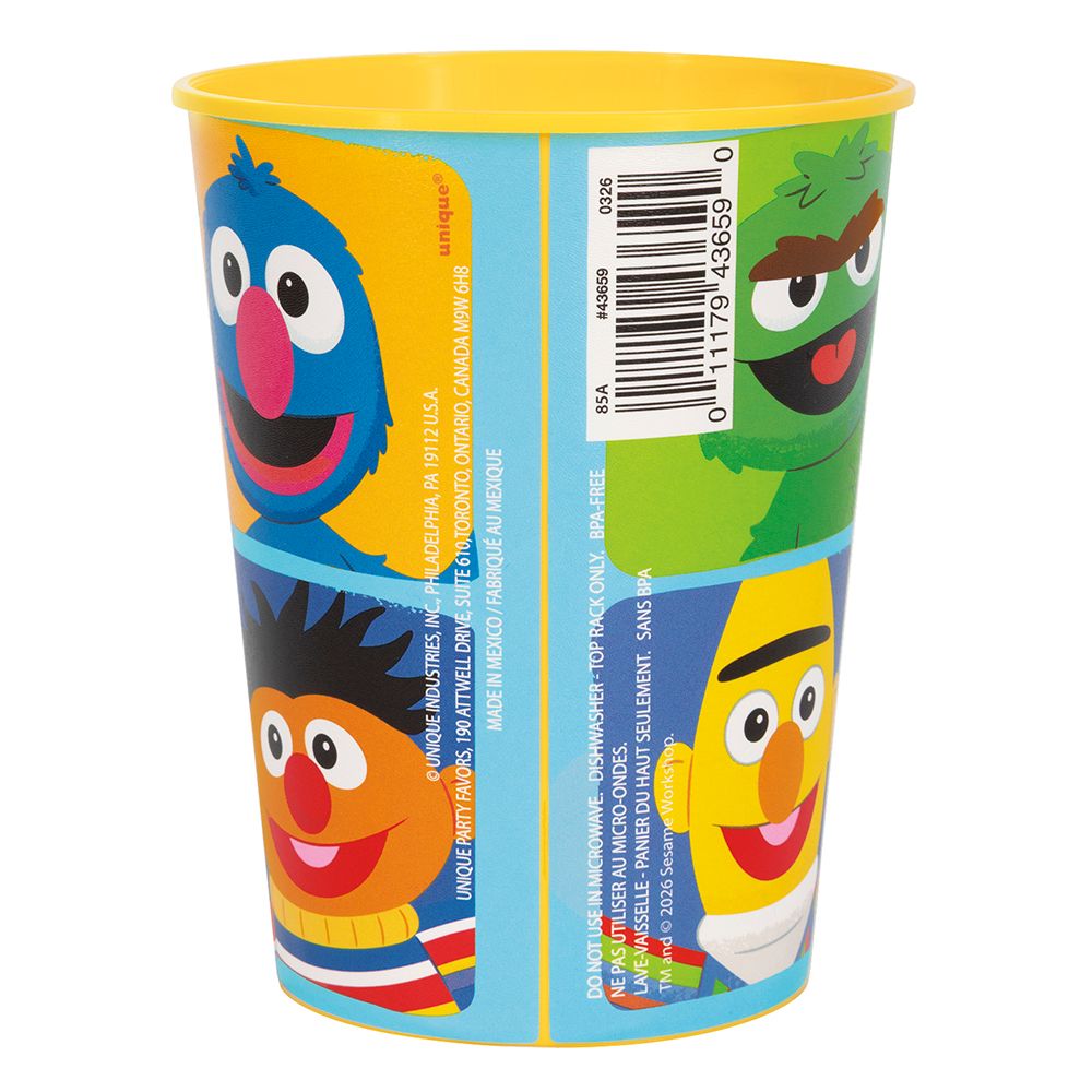 Sesame Street Elmo Plastic Reusable Sippy Tumbler Cup with Straw, Red, 9-oz, for Birthday Party Back_Flat