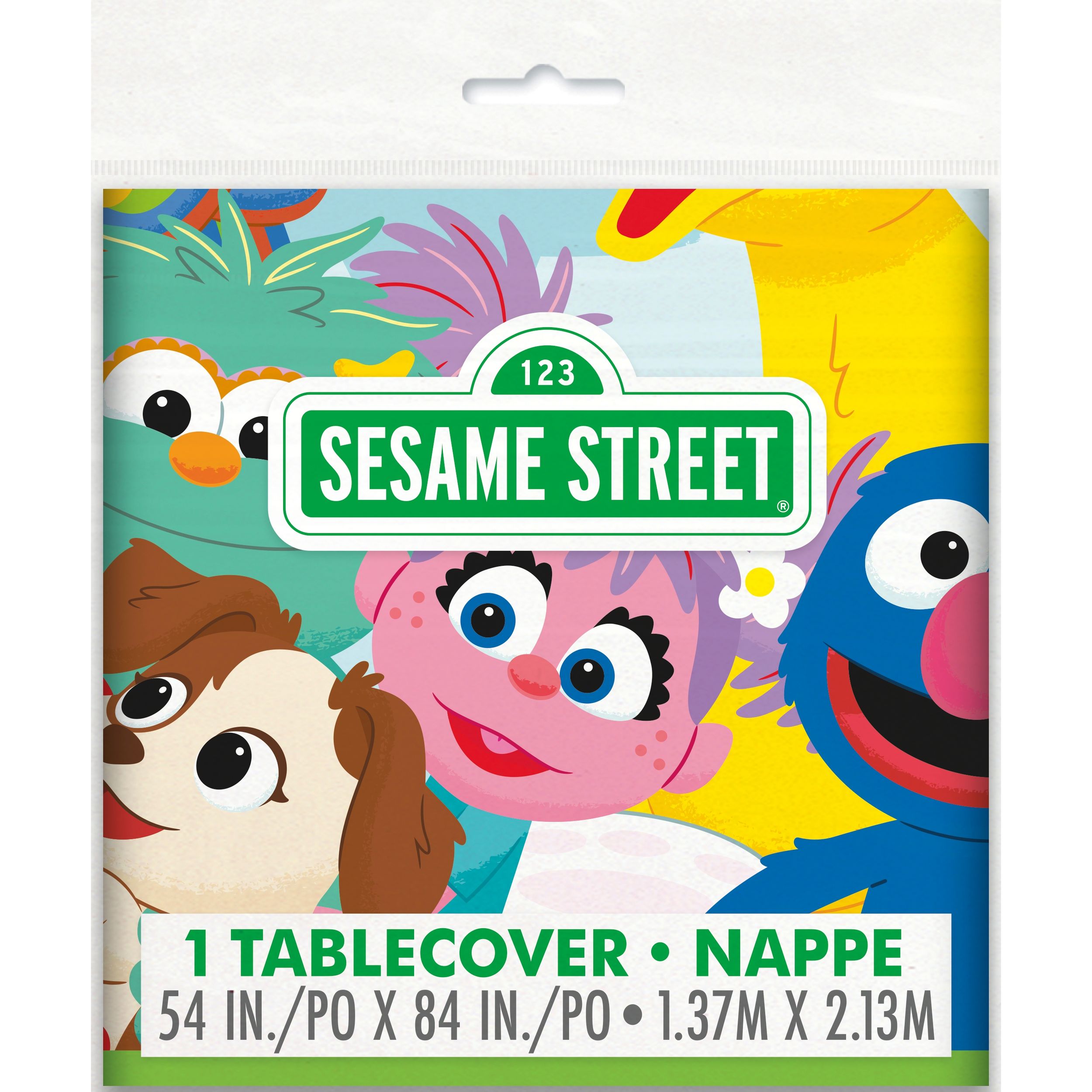 Sesame Street Elmo/Big Bird/Cookie Monster Rectangle Plastic Reusable Table Cover, Blue, 54x96-in, for Birthday Party Front_Flat