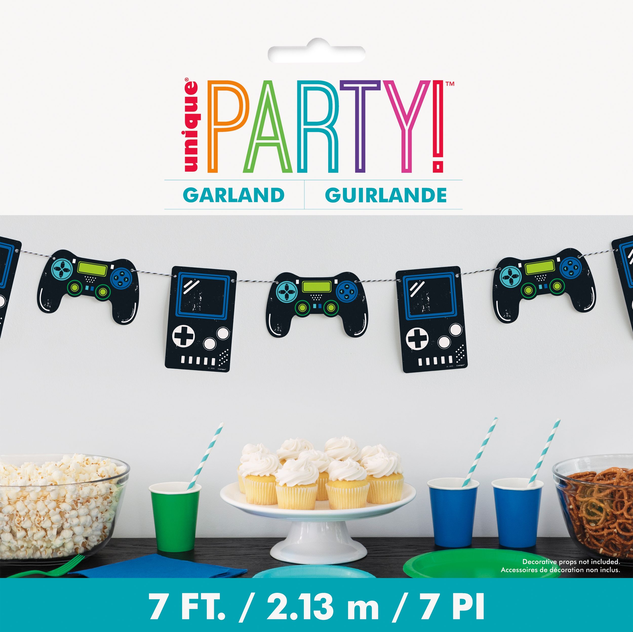 Level Up Game Controller Hanging Garland Banner Decoration, Black, 12.9-in, for Birthday Party Front_Flat