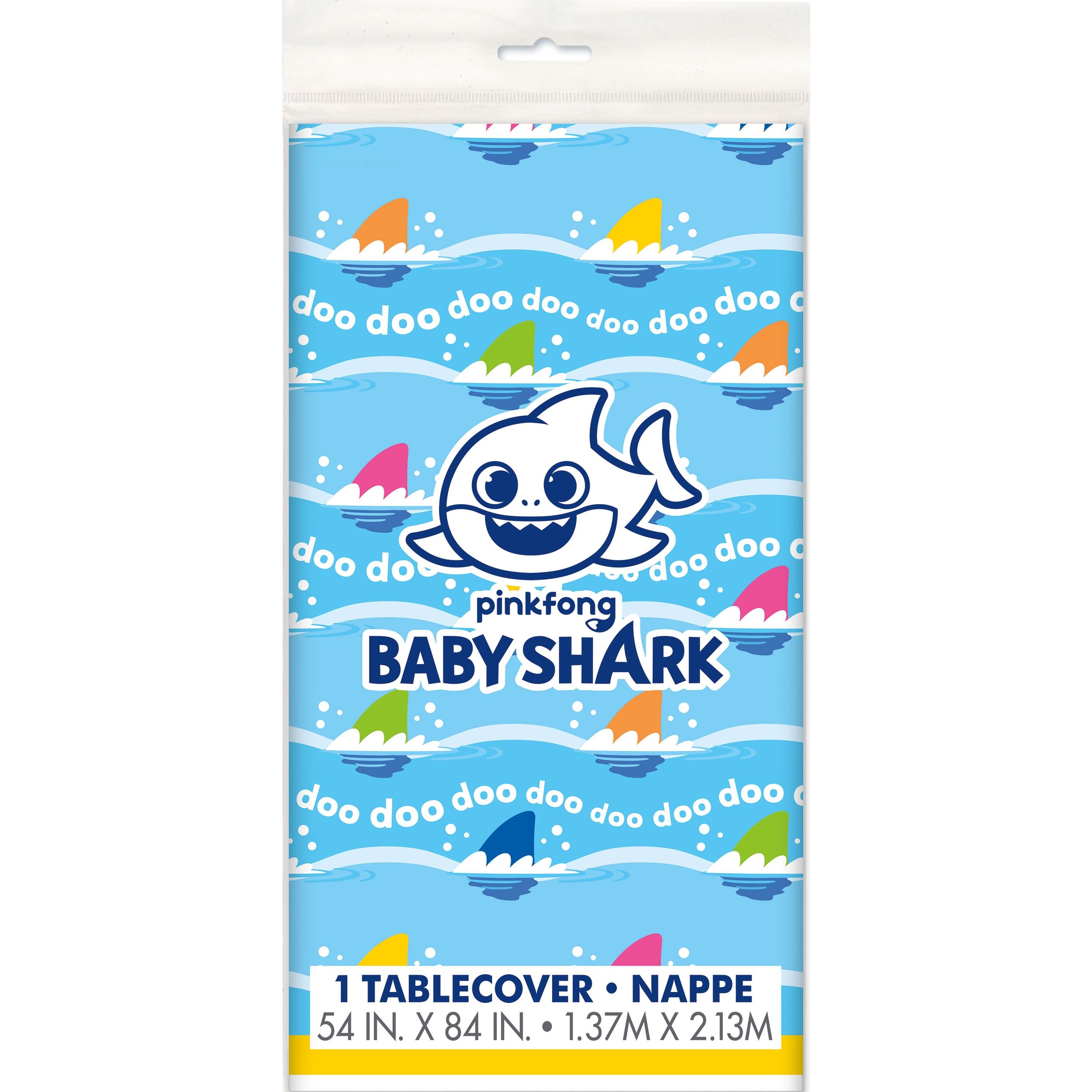 Baby Shark Rectangle Plastic Reusable Table Cover, Blue, 54x96-in, for Birthday Party Overhead_Flat