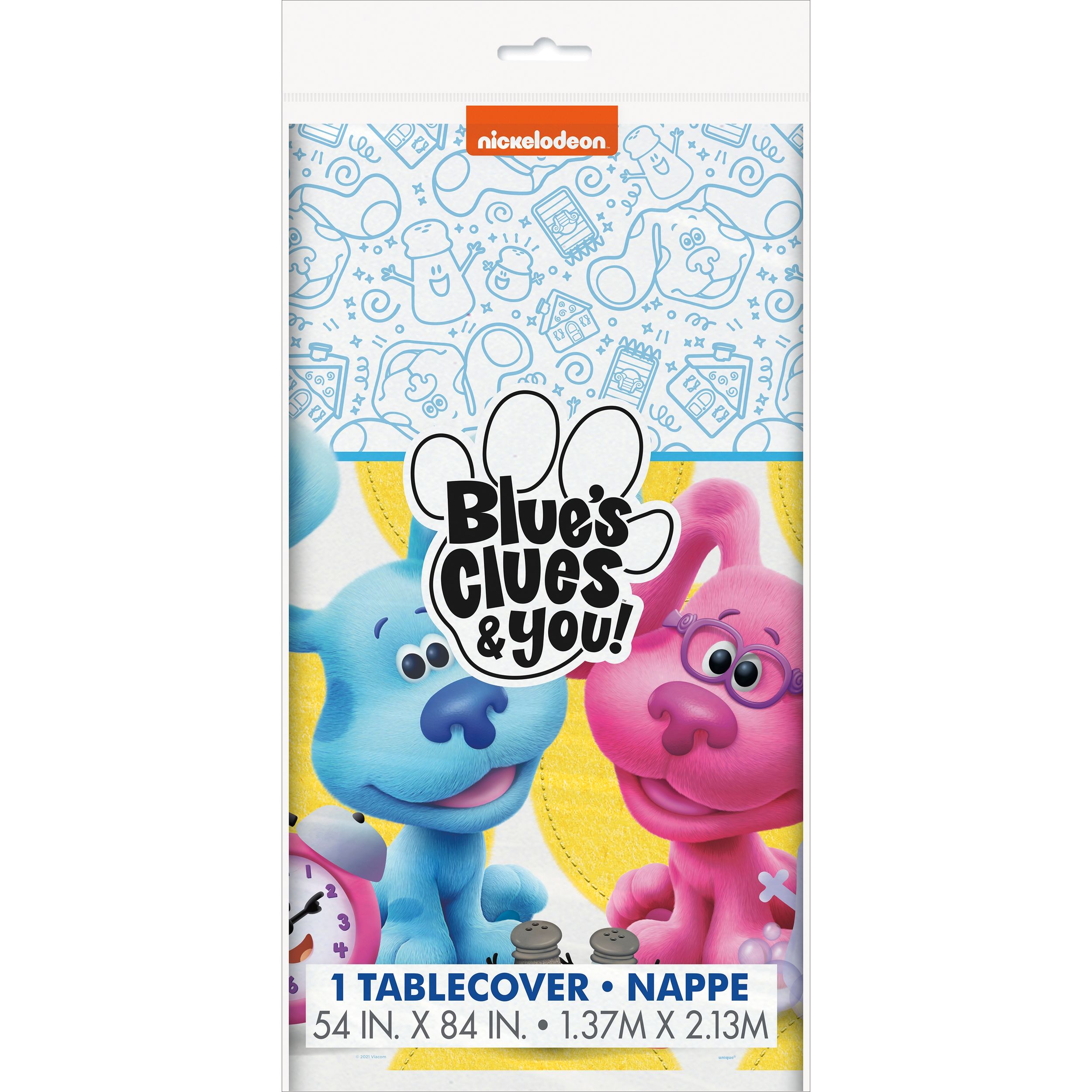 Nickelodeon Blue's Clues Rectangle Plastic Reusable Table Cover, Blue, 54x96-in, for Birthday Party Front_Flat