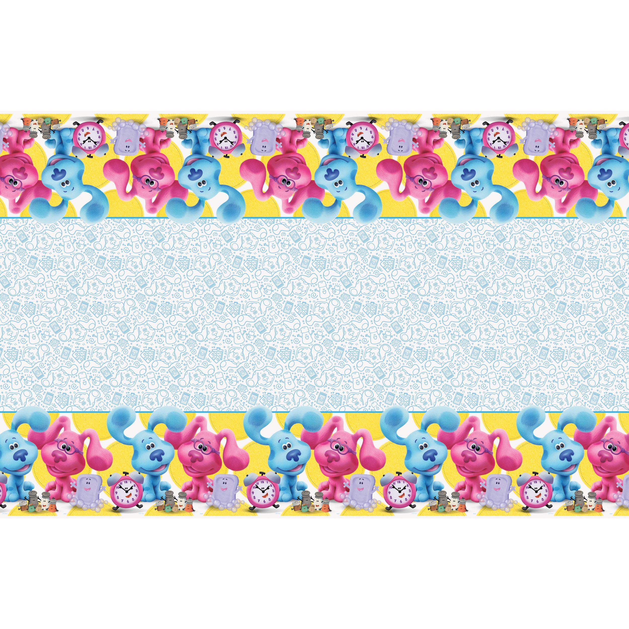 Nickelodeon Blue's Clues Rectangle Plastic Reusable Table Cover, Blue, 54x96-in, for Birthday Party Overhead_Flat