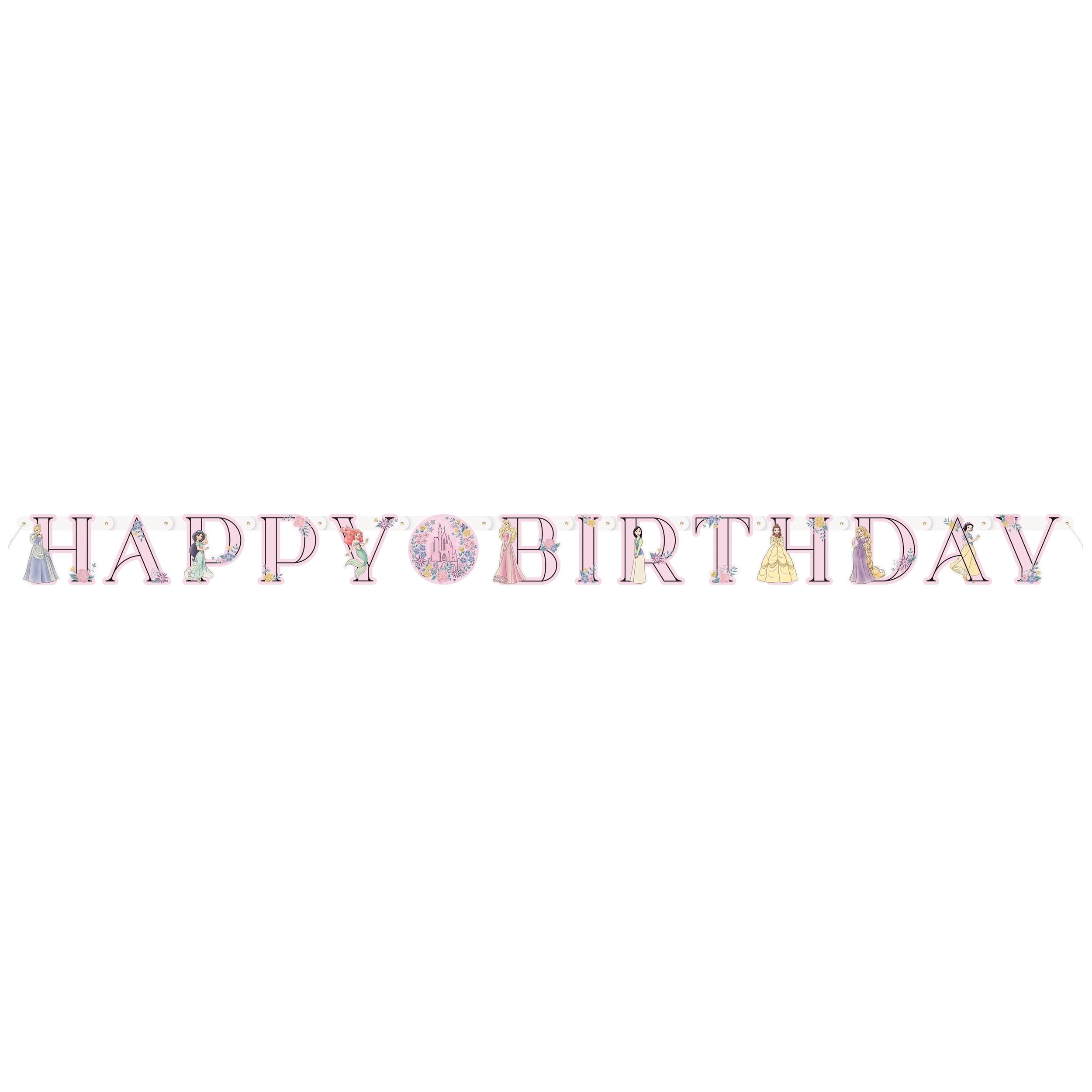 Disney Princess Once Upon A Time 'Happy Birthday' Hanging Garland Banner Decoration, Multi-Coloured, 10.5-ft, 2-pk, for Princess Party Decorations Front_Flat