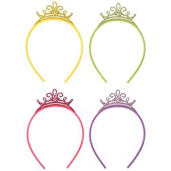 Disney Princess Once Upon A Time Tiara Crown Headbands, Gold/Purple/Pink/Green, One Size, 4-pk, for Birthday Party Headbands Front_Flat