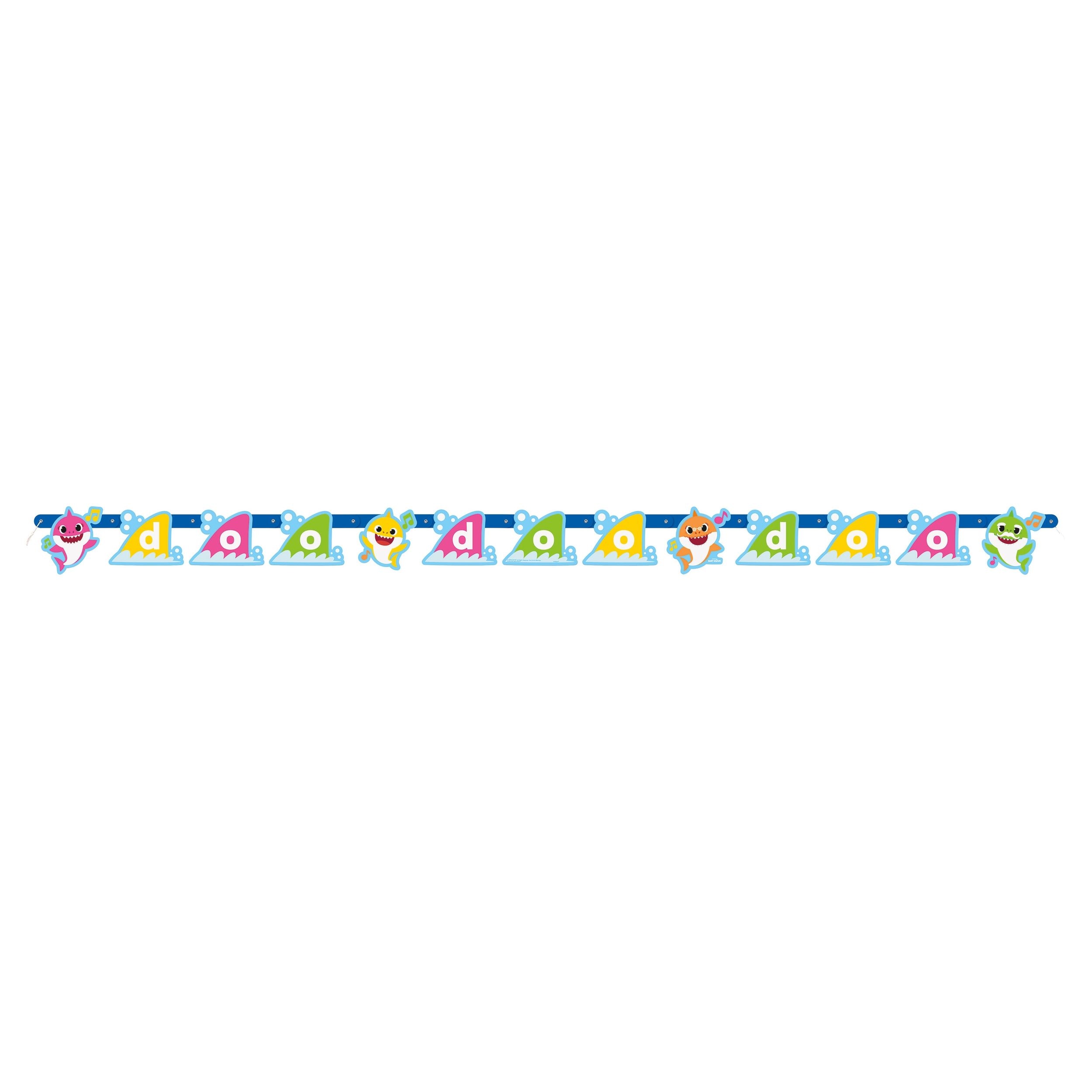 Baby Shark 'Happy Birthday' Hanging Garland Banner Decoration, Blue, 10.5-ft, 2-pk, for Kids Birthday Party Front_Flat