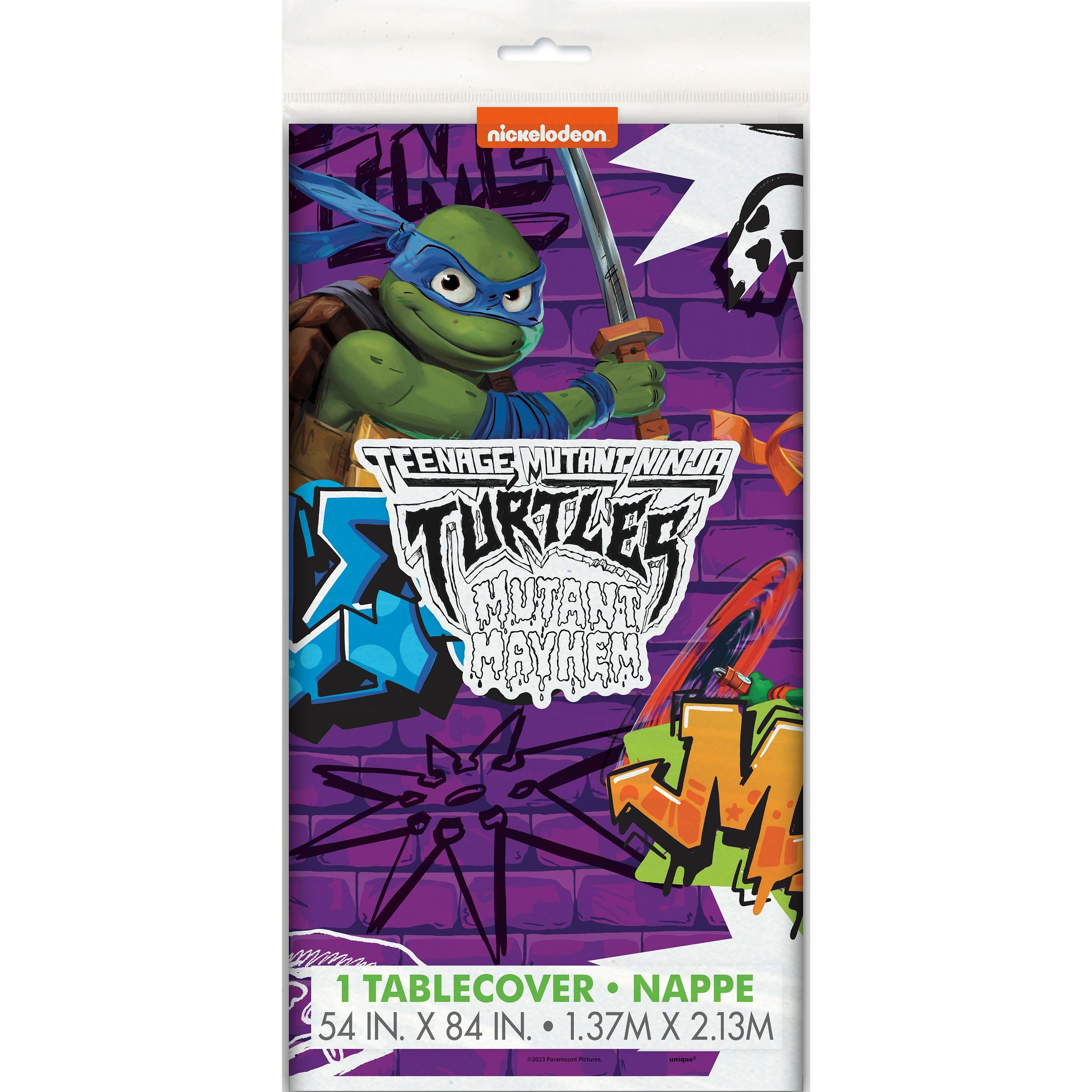 Teenage Mutant Ninja Turtles "Turtle Power" Rectangle Plastic Reusable Table Cover, Blue/Green, 54x96-in, for Birthday Party Front_Flat