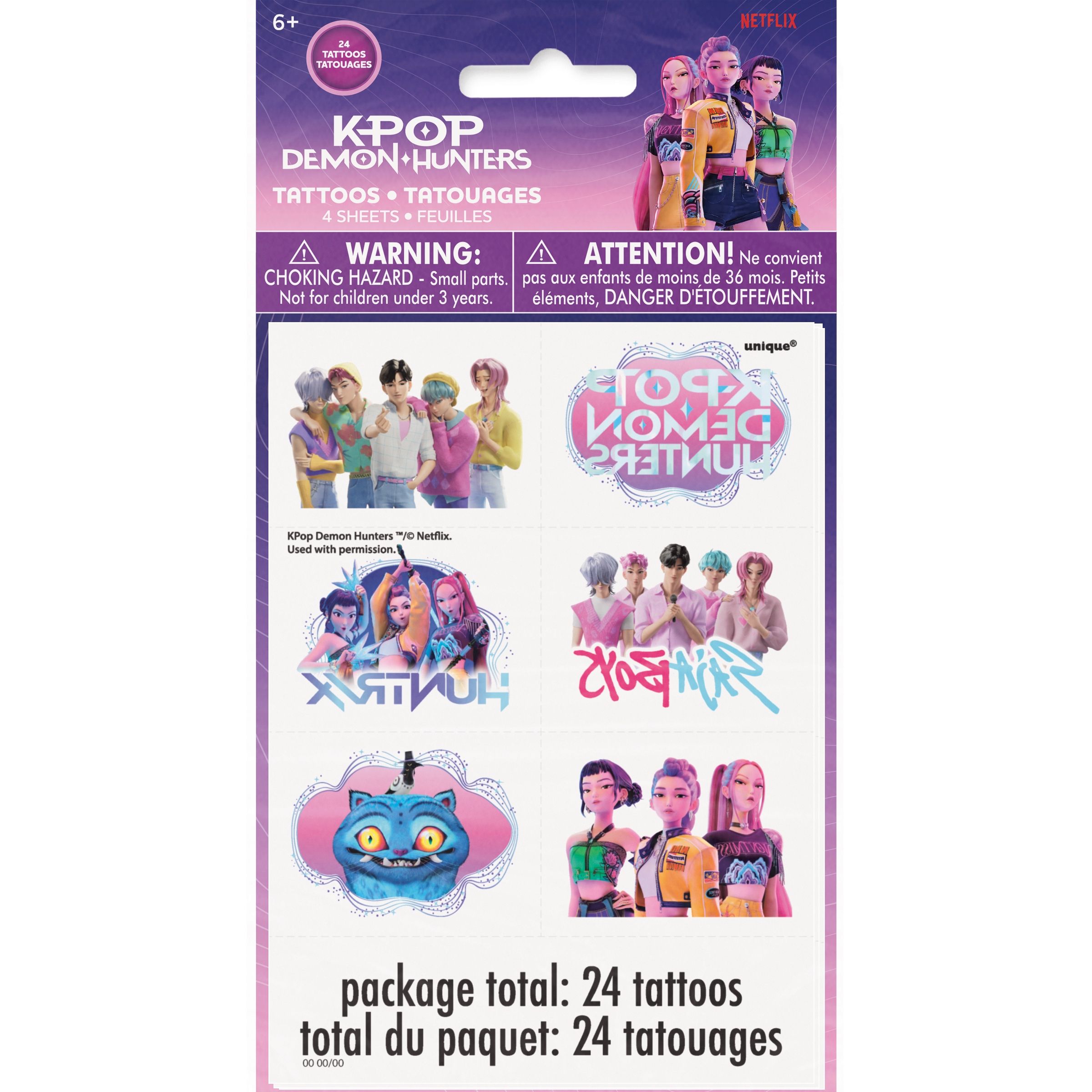 K-Pop Demon Hunters Tattoos, 24-ct, for Birthday/Party Favours Front_Flat