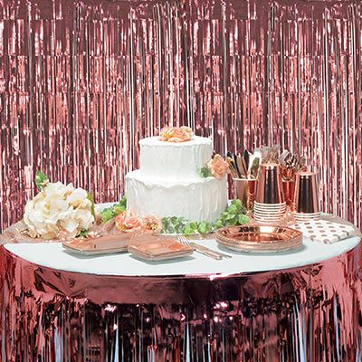 Rideau de porte à franges métallique, rose doré et rose Front_Flat