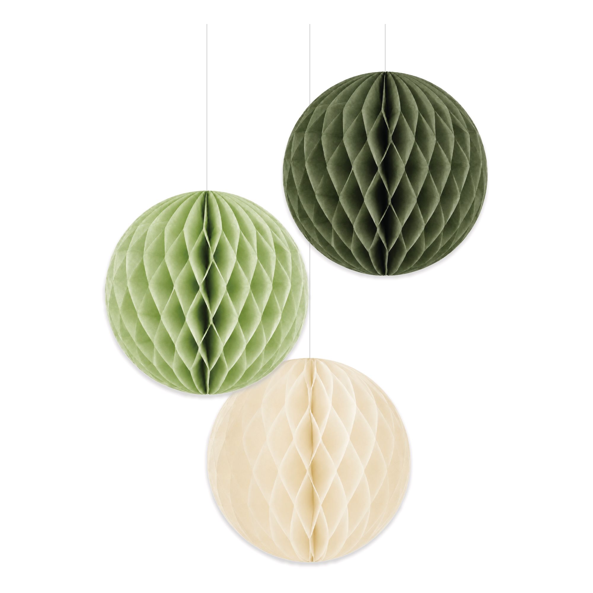 Honeycomb Paper Ball Hanging Decoration Kit, Neutral Willow, 10-in, 3-pk, for Easter/Spring/Birthday Party Front_Flat