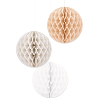 Boules alvéolées en papier à suspendre, rose neutre, 12 po, paq. 3, pour Pâques/printemps/anniversaire
