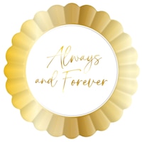 Assiette à salade jetable en papier avec bordures à volants Always and Forever, blanc/doré, 8 po, paq. 8, pour mariage Overhead_Flat