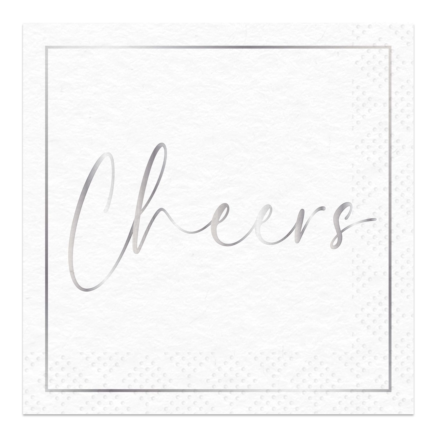 'Cheers' Paper Disposable Cocktail Napkin for Weddings/Celebrations, Silver 7-in, 20-pk Overhead_Flat