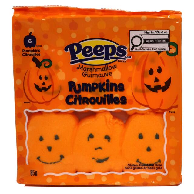 Peeps Jack-O'-Lantern Pumpkin Marshmallows, Orange, 85-g, 6-pk, Candy for Halloween Front_Flat