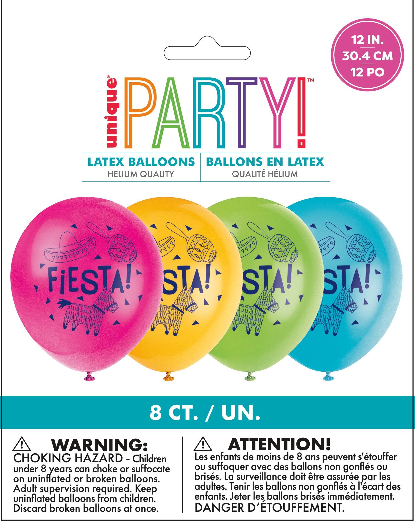 Ballons en latex, thème fiesta, paq. 8 Front_Flat