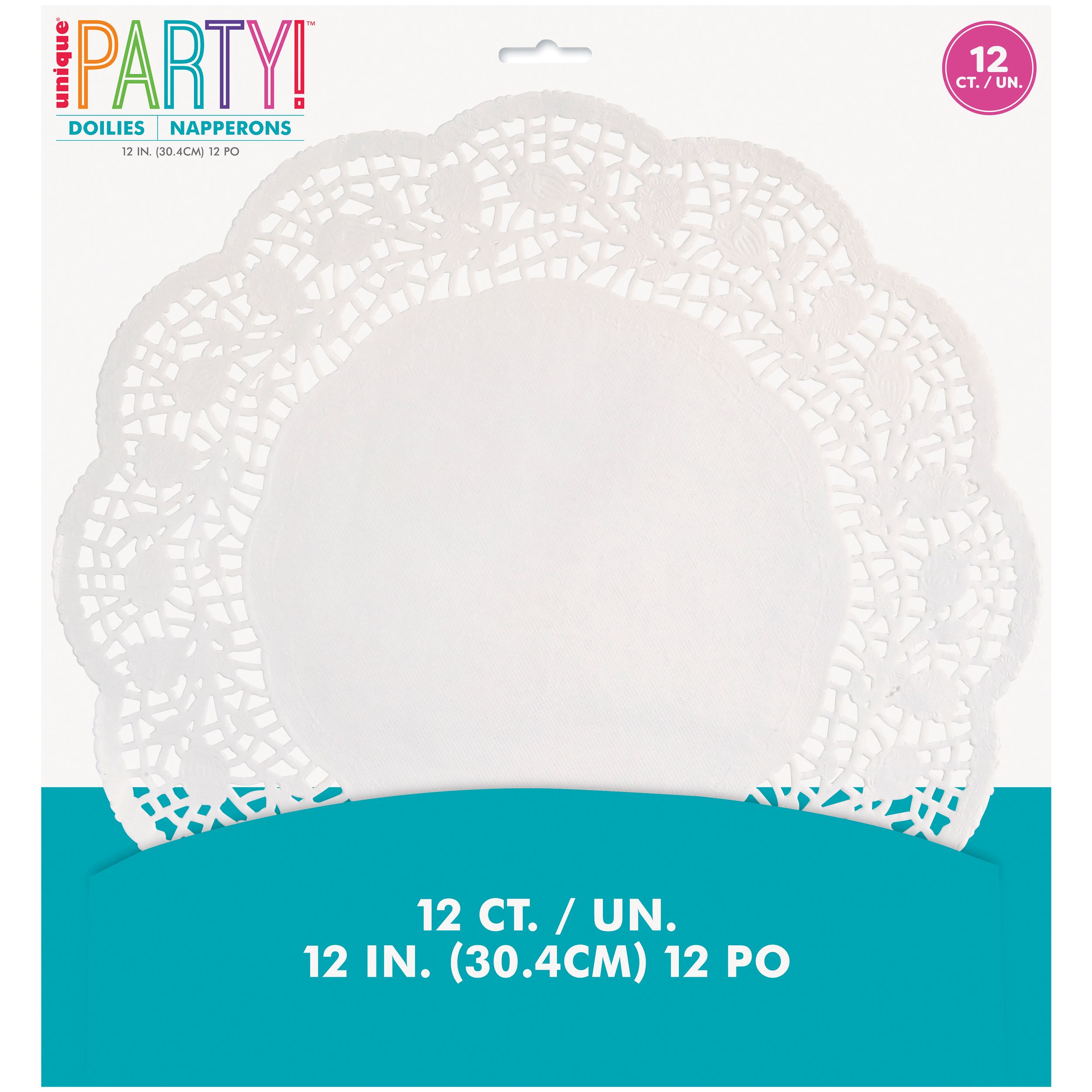 Round Paper Placemat Doilies, White, 12-in, 12-pk, for Birthday/Wedding/Graduation Front_Flat