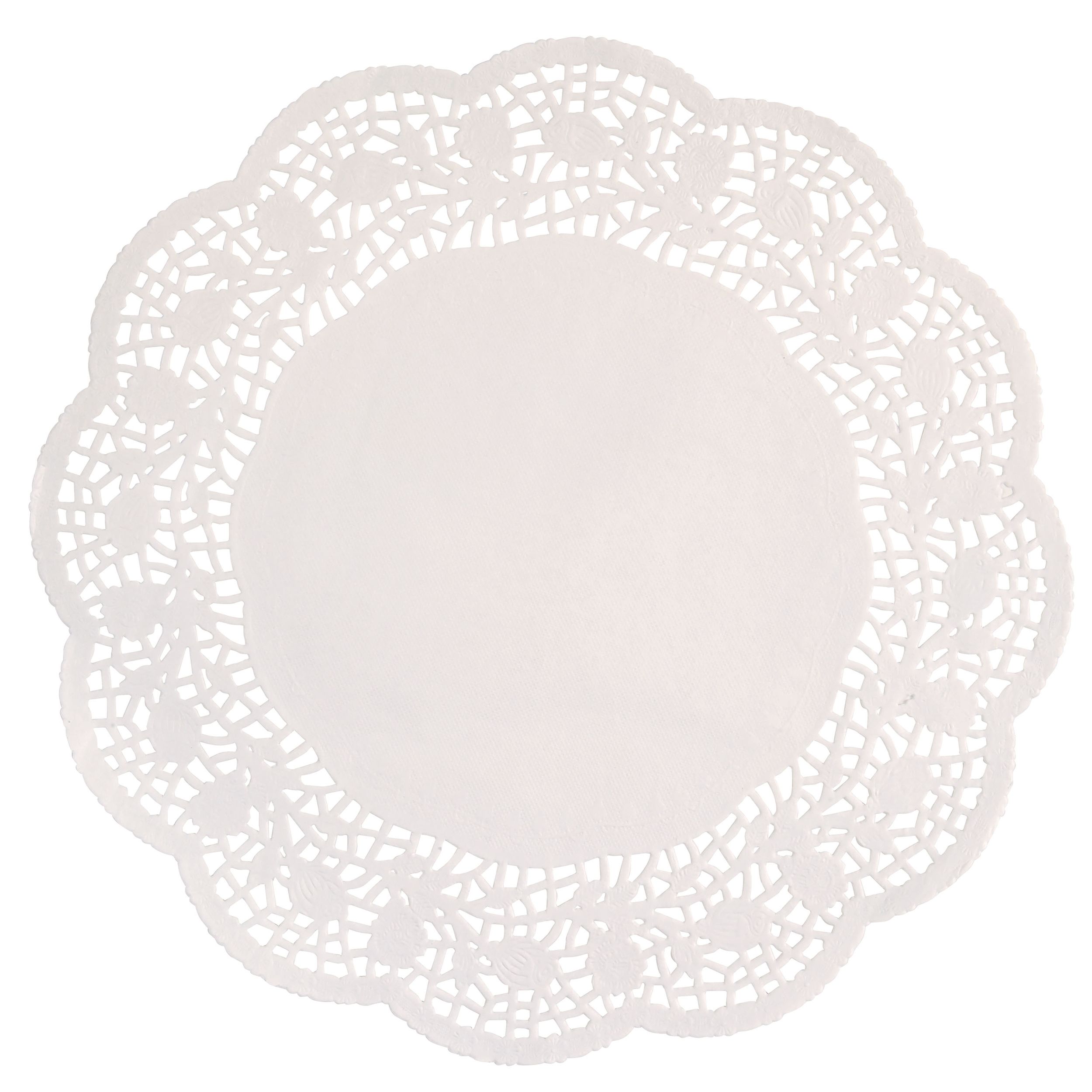 Round Paper Placemat Doilies, White, 12-in, 12-pk, for Birthday/Wedding/Graduation Overhead_Flat