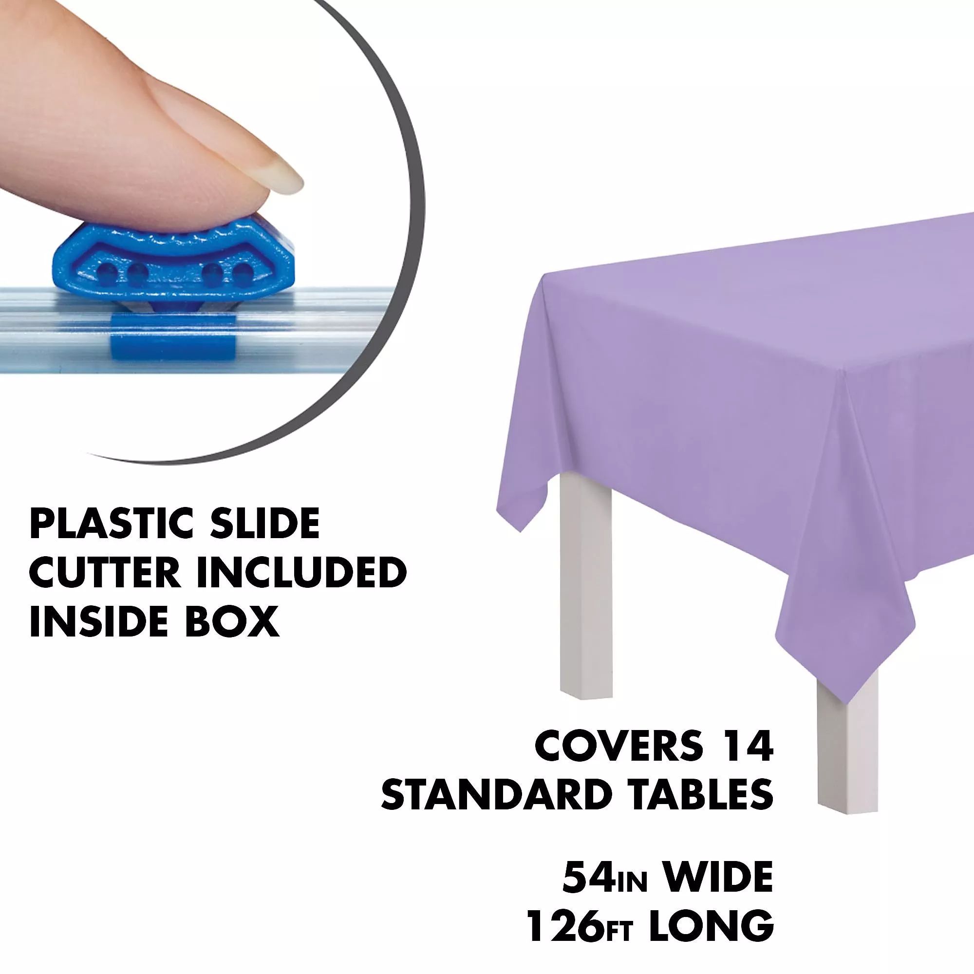 Rectangle Plastic Reusable Table Cover Roll with Slide Cutter, Lavender, 126-ft, for Halloween/Easter Composite_or_Mixed