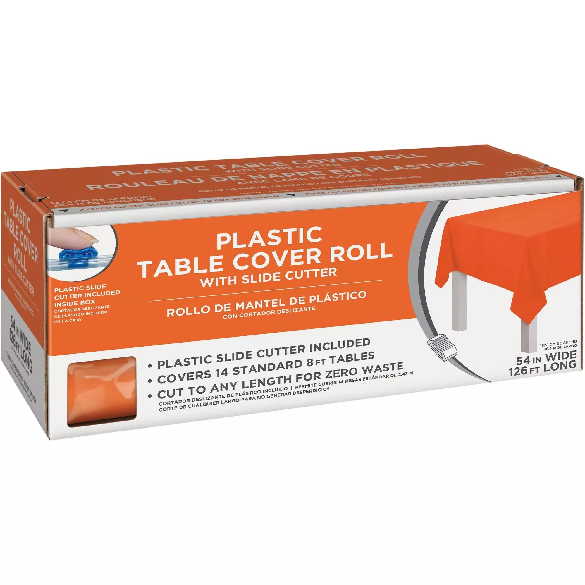 Rouleau de nappe en plastique, orange, 54 po x 126 pi Front_Angled_Right