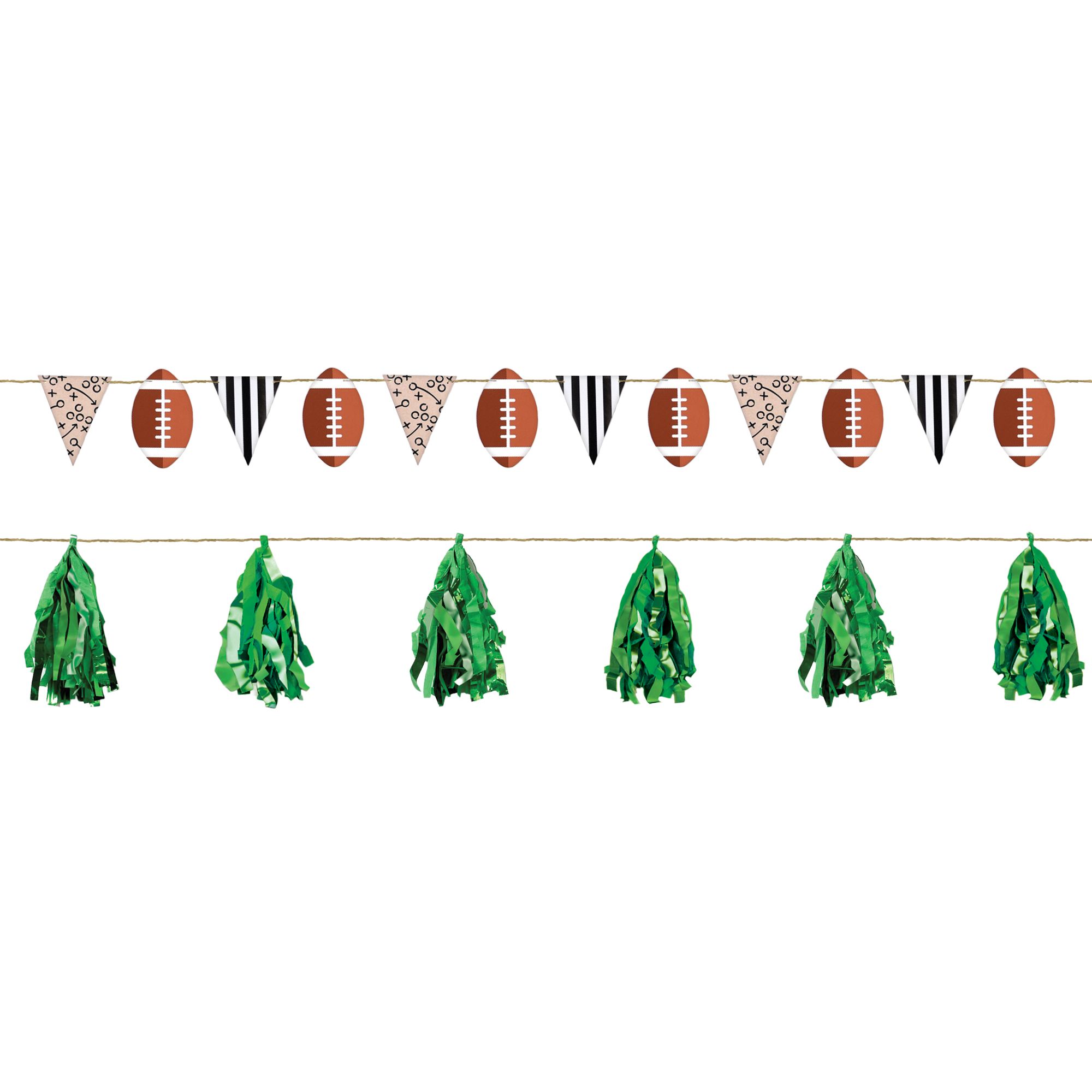 2-Piece Football Banner, Includes Tassel & Pennant Banner, for Birthday/Sports Party Front_Flat