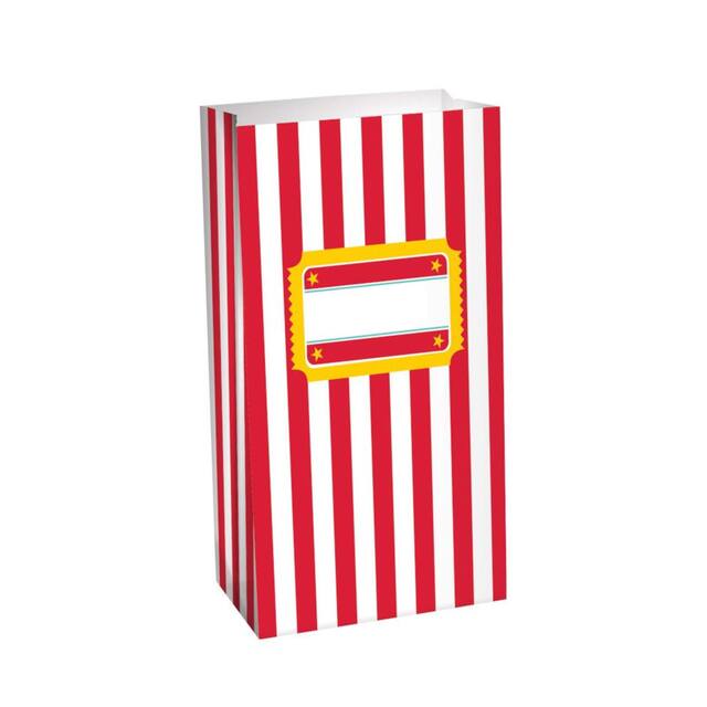 Movie Night Rectangle Paper Treat Party Bags, Red/White, 7-in, 10-pk, for Movie Nights/Carnival Front_Angled_Right