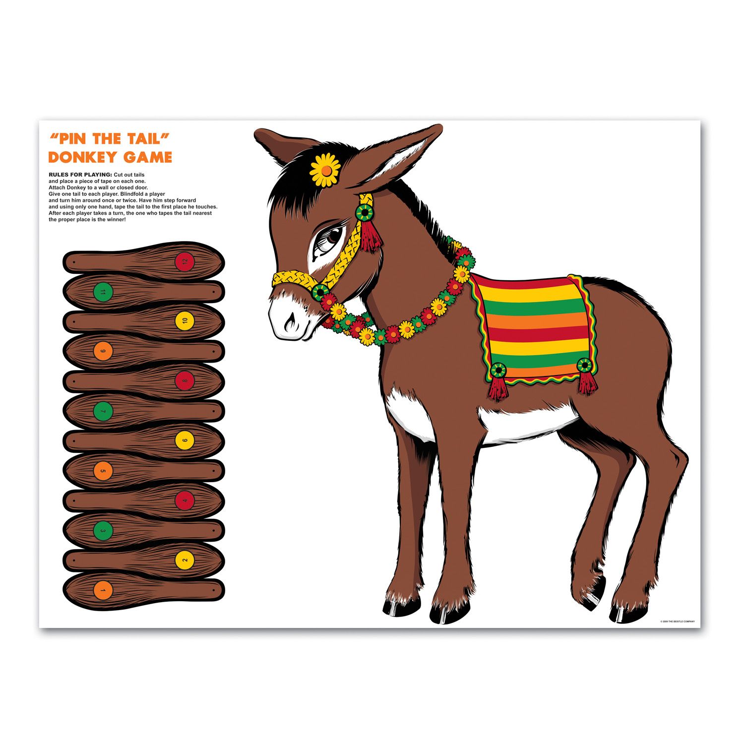 Pin the Tail on the Donkey Game, Brown, 26-pk, for Birthday Party Front_Flat