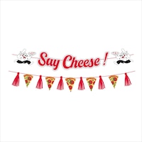 Pizza "Say Cheese" Hanging Felt Banner, Multi-Colour, 2-pc, Indoor/Outdoor Decoration for Birthday/Party Front_Flat