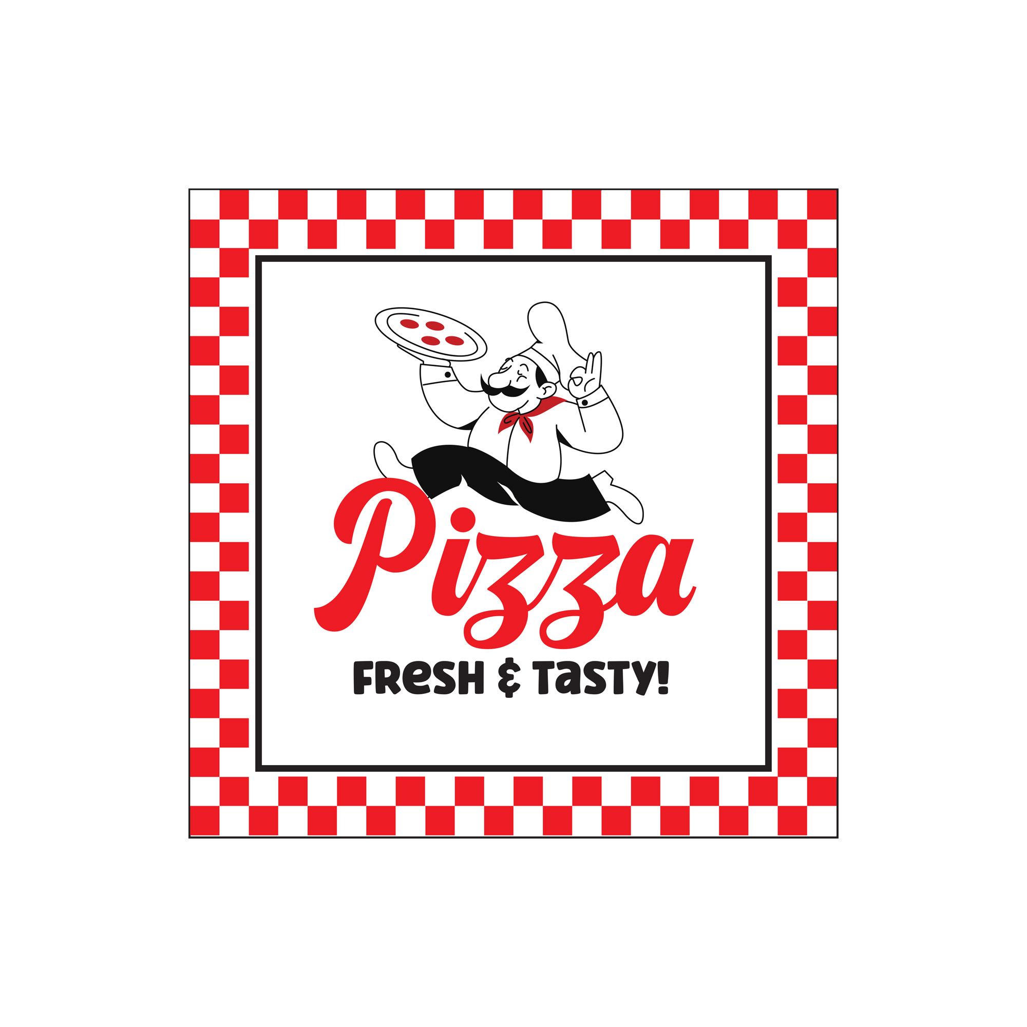 Pizza "Fresh and Tasty" Square Paper Disposable Lunch Napkin, Multi-Colour, 6.5-in, 16-pk, 2-ply, for Birthday/Summer/Party Overhead_Flat