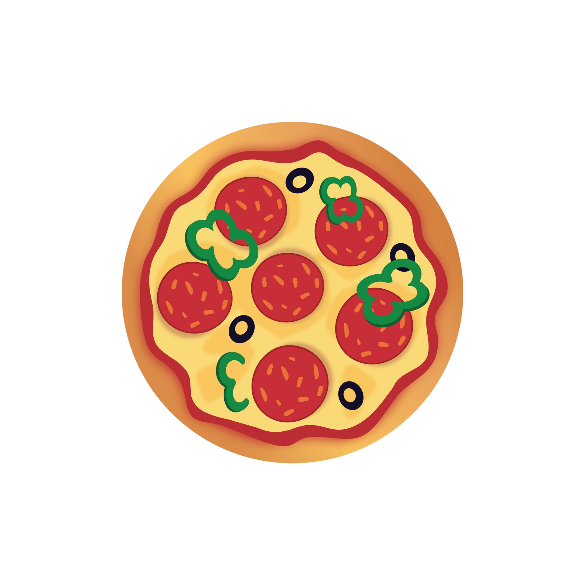 Assiettes à dessert rondes en papier jetables en forme de pizza pour fête d'anniversaire et été, multicolore, 7 po, paq. 8 Overhead_Flat