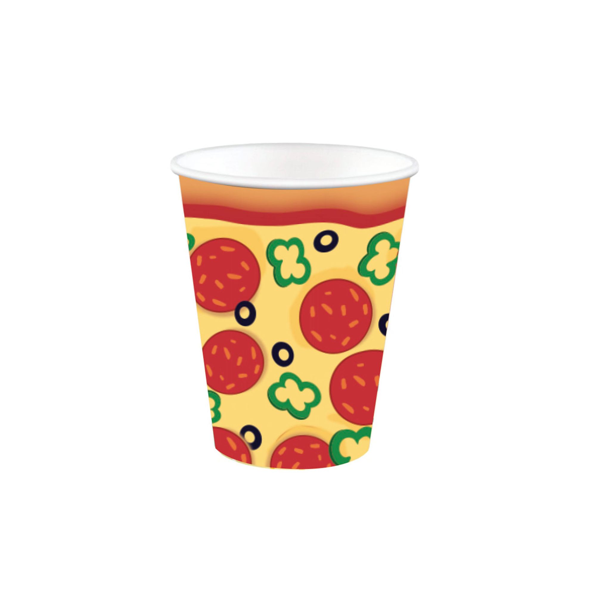 Gobelets en papier jetables à imprimé pizza pour fête d'anniversaire et été, multicolore, 12 oz, paq. 20 Front_Elevated