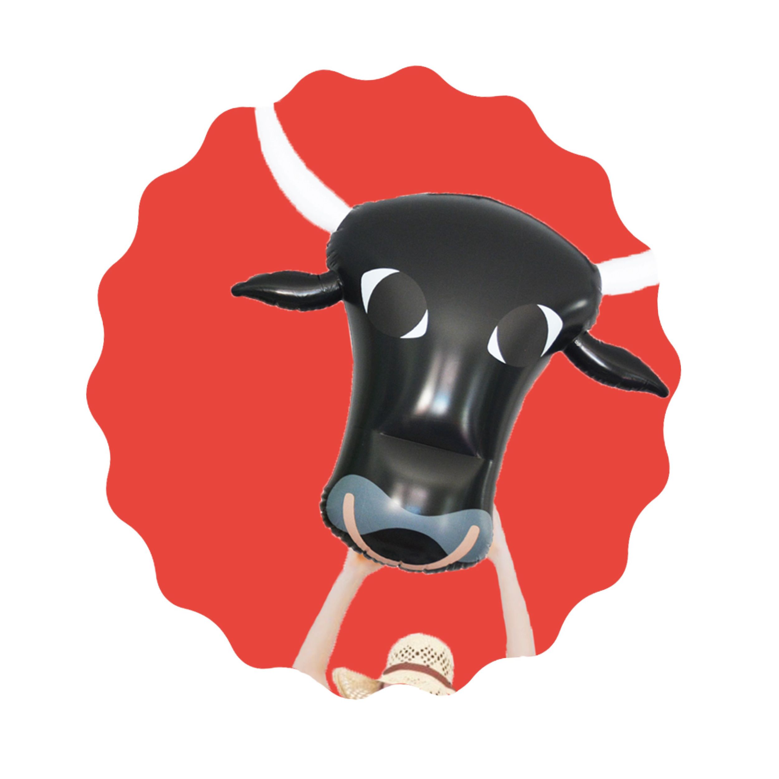 Tête de taureau gonflable réutilisable avec cornes Western pour Halloween, cowboy, cowgirl, fête sur la thématique western Front_Flat