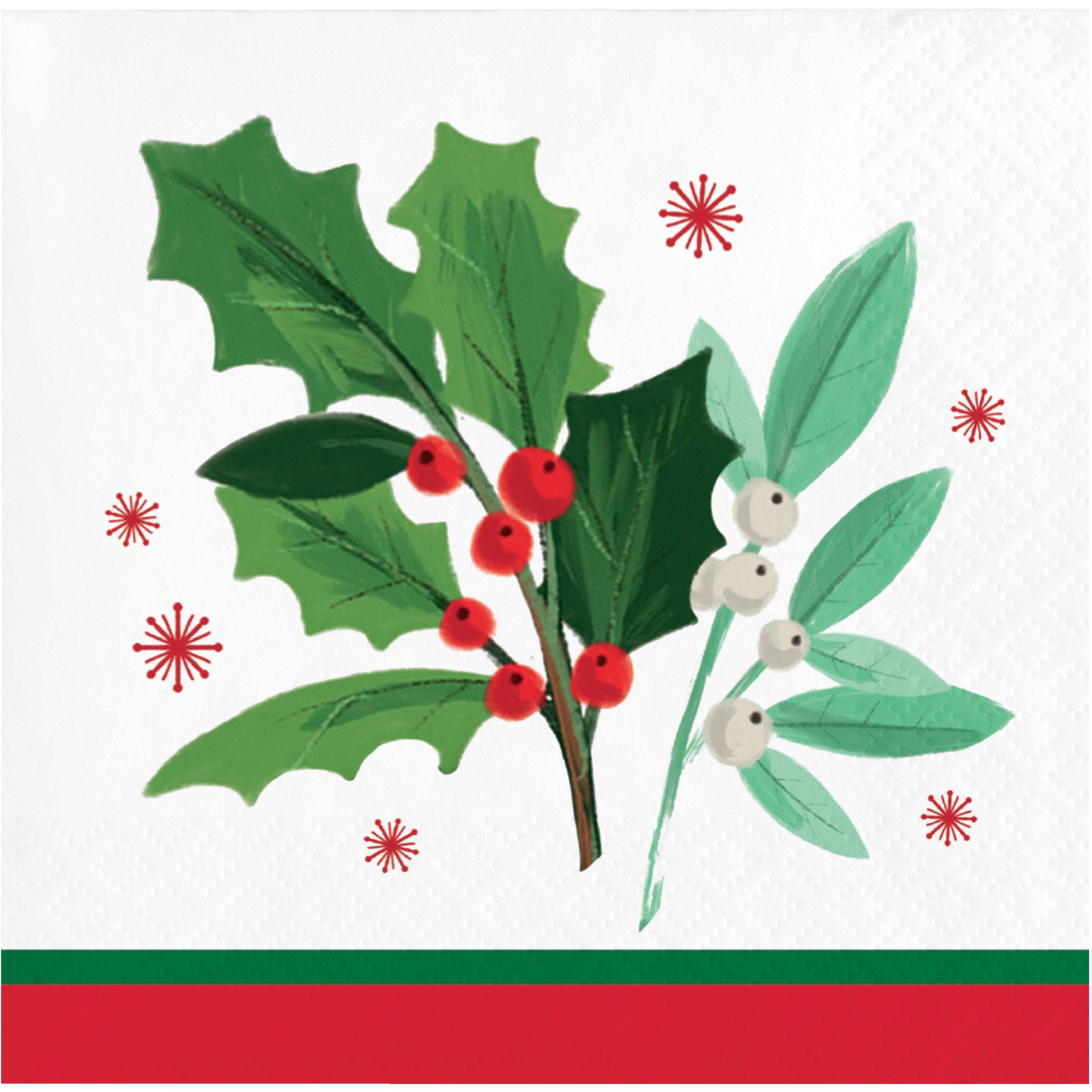 Christmas Holly Jolly Beverage Napkins, 2-Ply, 16-ct Overhead_Flat