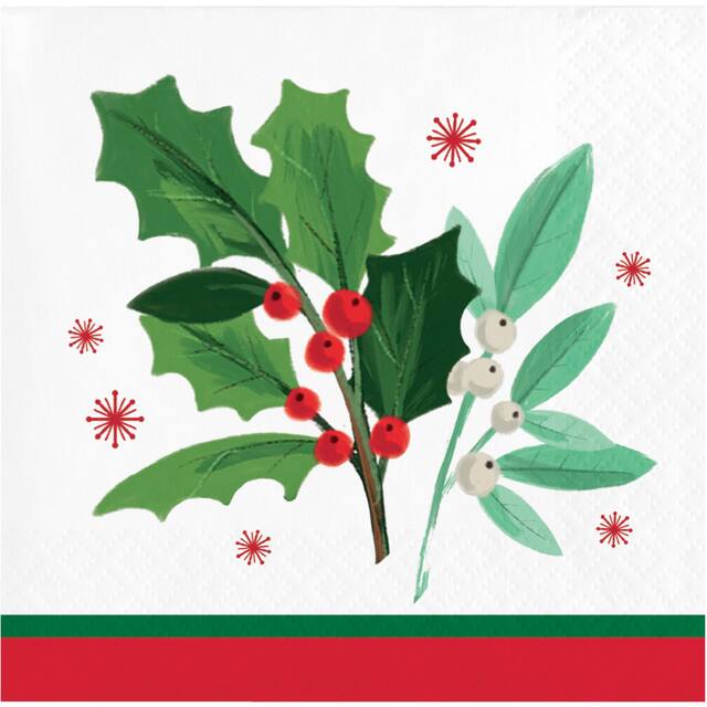 Christmas Holly Jolly Beverage Napkins, 2-Ply, 16-ct Overhead_Flat