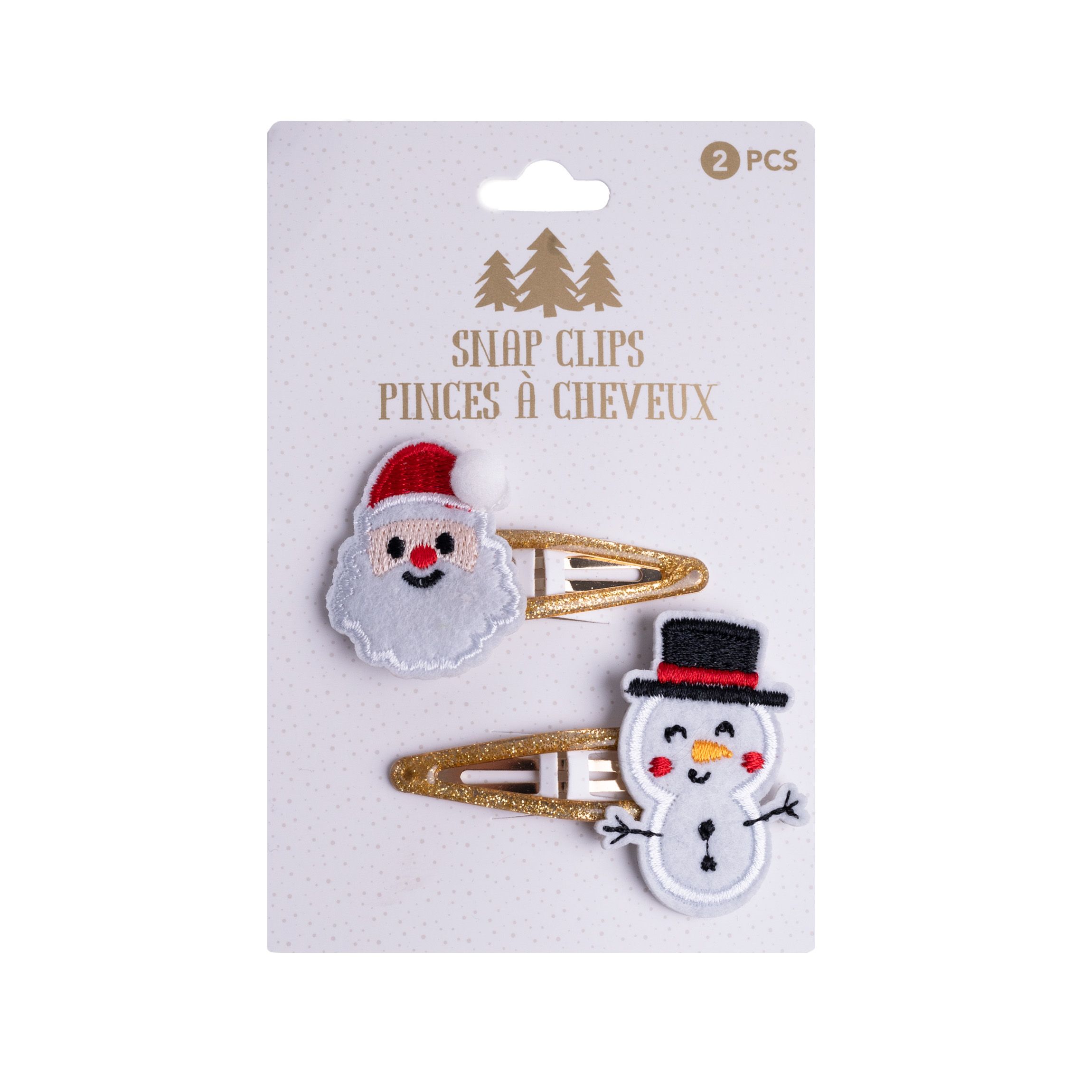 Holiday Lights Santa & Snowman Snap-On Hair Clips, Multi-Colour, 2-pk, Wearable Accessory for Christmas Front_Flat