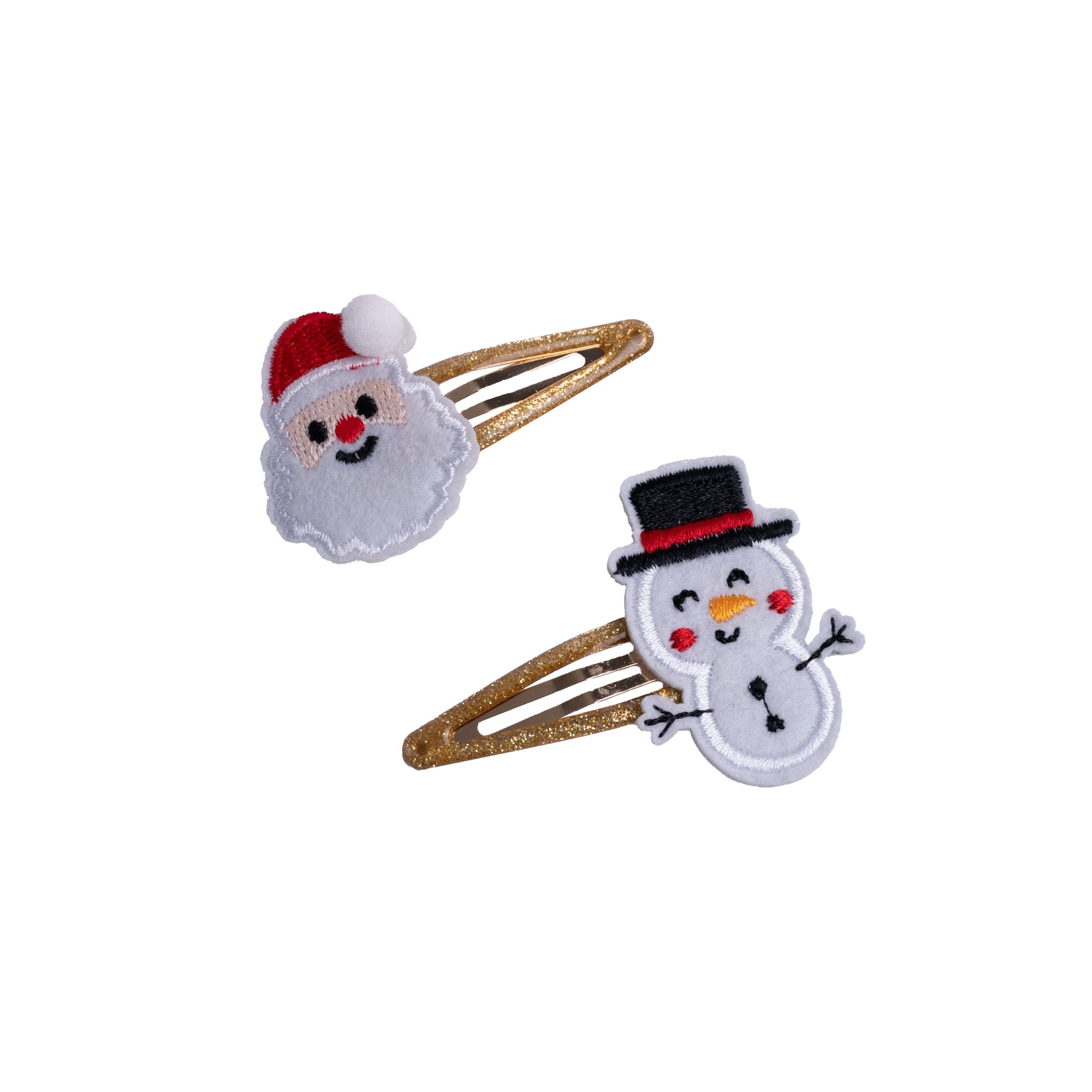 Holiday Lights Santa & Snowman Snap-On Hair Clips, Multi-Colour, 2-pk, Wearable Accessory for Christmas Front_Flat