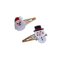 Holiday Lights Santa & Snowman Snap-On Hair Clips, Multi-Colour, 2-pk, Wearable Accessory for Christmas Front_Flat