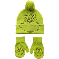 Kids' Christmas Grinch Beanie Hat & Mittens Front_Flat