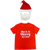 Christmas Santa Hat, Beard & T-Shirt, One Size Front_Flat