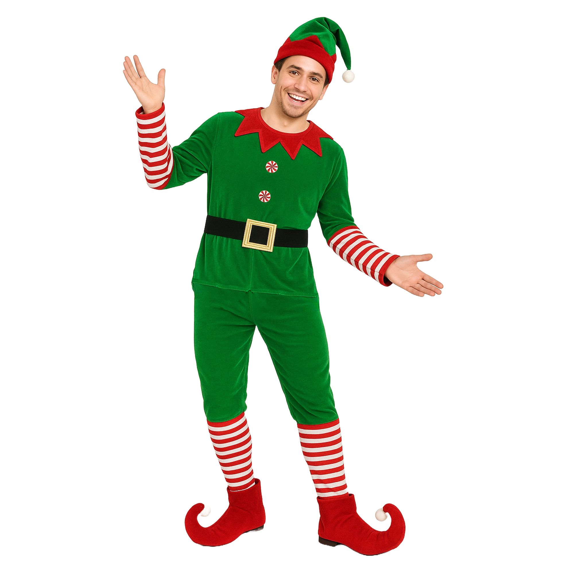 Christmas Men's Medium Adult Standard Green/Red Elf Costume Front_Flat