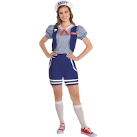 Women's Stranger Things Robin Scoops Ahoy Blue/White Striped Sailor-Style Uniform Halloween Costume, Assorted Sizes Front_Flat