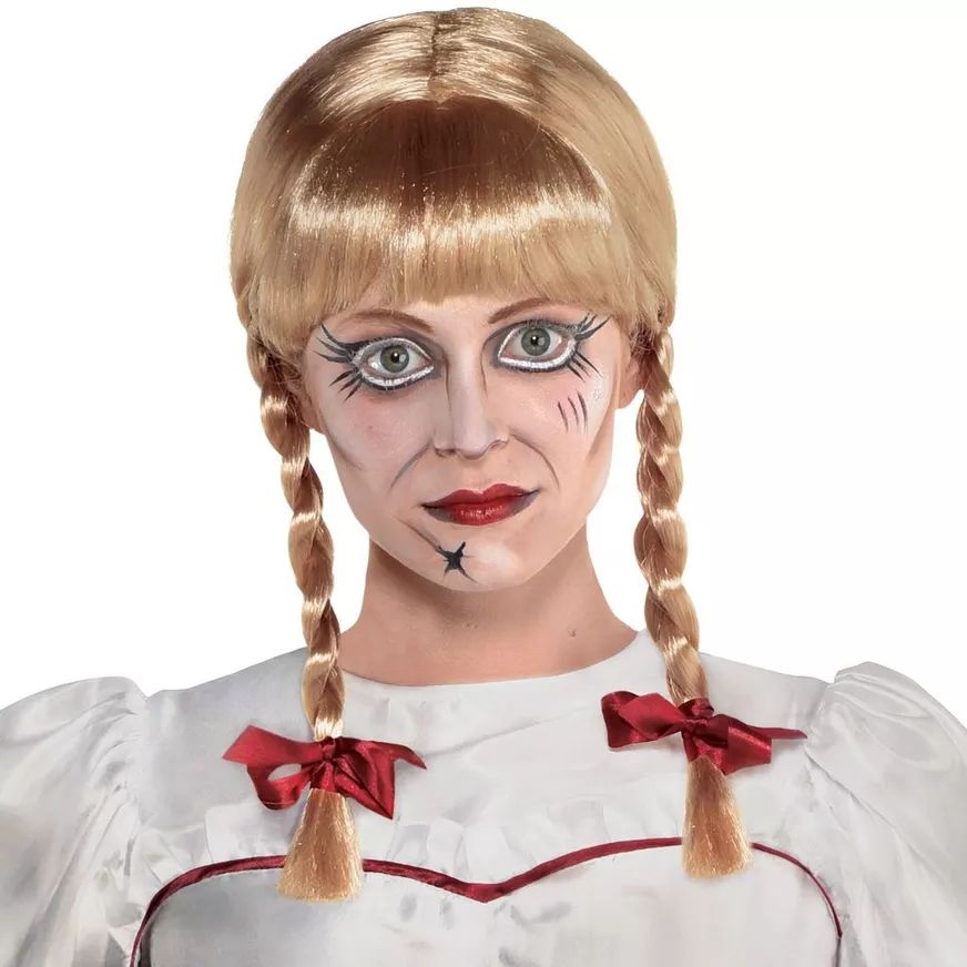 Women s The Conjuring UniverseAnnabelleWhite Dress with Wig Halloween Costume Assorted Sizes