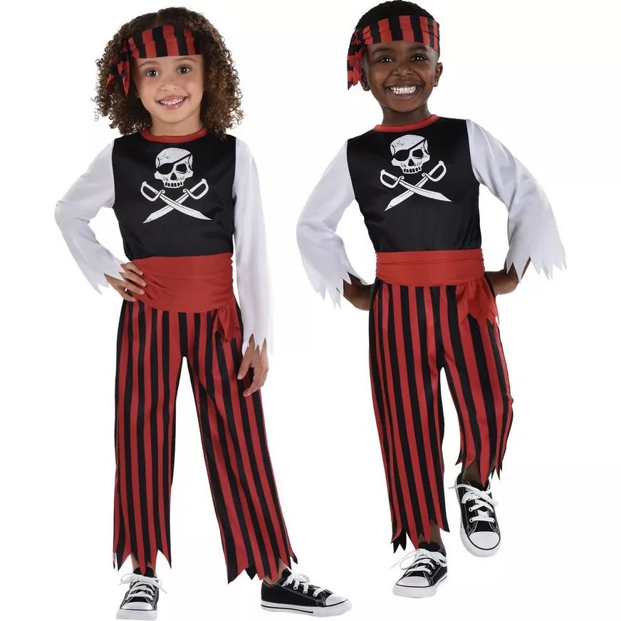 Toddler & Kids' Pirate Black/Red Striped Jumpsuit with Headscarf Halloween Costume, Assorted Sizes Front_Flat