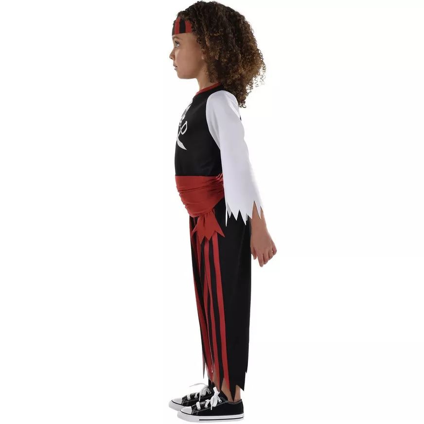 Toddler & Kids' Pirate Black/Red Striped Jumpsuit with Headscarf Halloween Costume, Assorted Sizes Side_Left