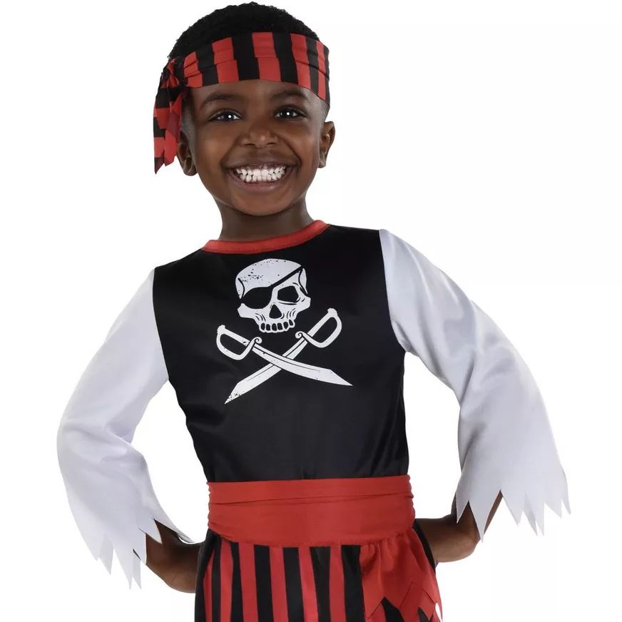 Toddler & Kids' Pirate Black/Red Striped Jumpsuit with Headscarf Halloween Costume, Assorted Sizes CloseUp