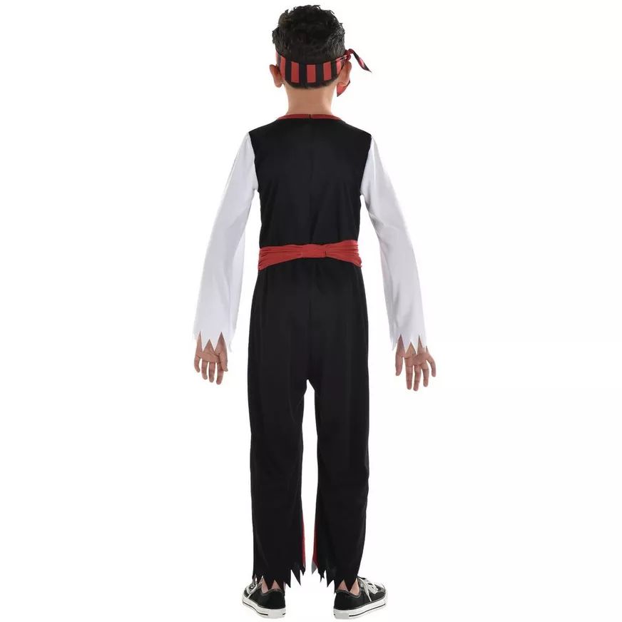 Toddler & Kids' Pirate Black/Red Striped Jumpsuit with Headscarf Halloween Costume, Assorted Sizes Back_Flat