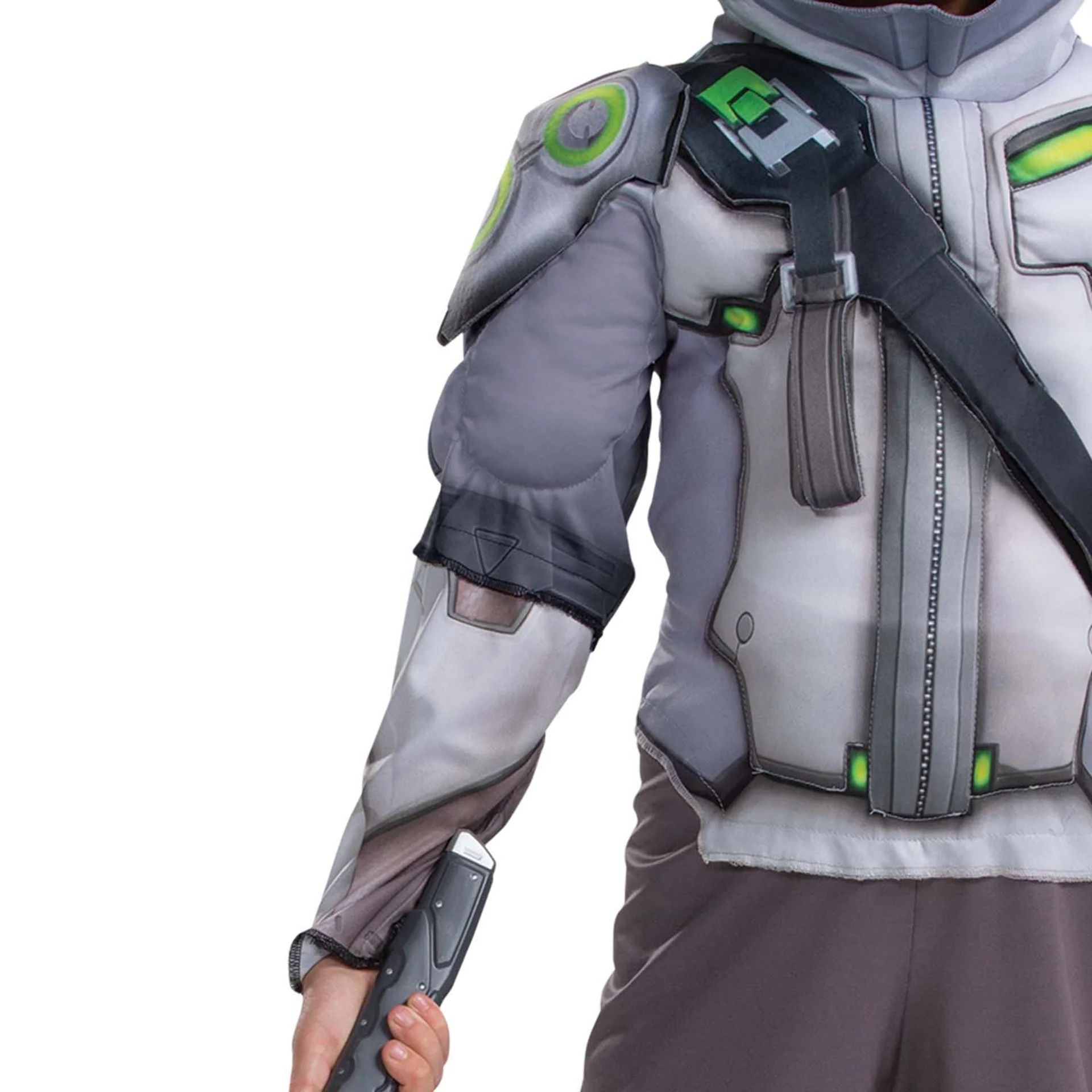 Costume Overwatch Genji, enfants, combinaison grise avec masque, tailles variées CloseUp