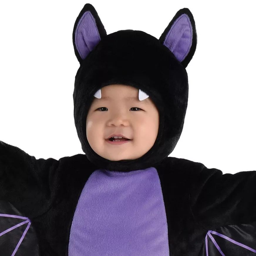 Infant Bat Black Purple Jumpsuit with Hood Wings Halloween Costume Assorted Sizes Party City